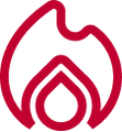 Red and white logo with a stylized design