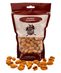 Bag of smoked pistachios with a visible brand logo on a white background
